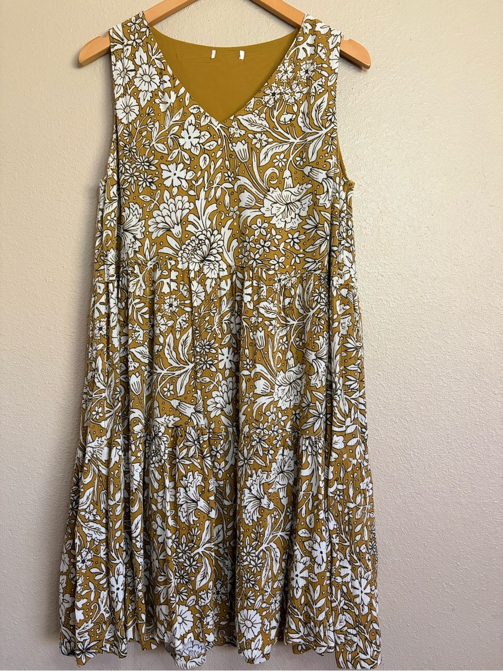 Rachel Ashwell Floral Smock Sleeveless Midi Dress Mustard Yellow